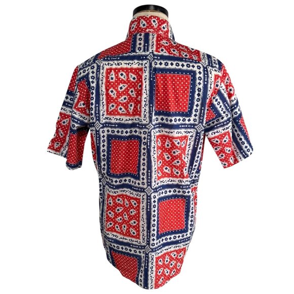 Vintage 70s Kings Road Mens Perma-Prest Short Sleeve Shirt Size M Red/Blue - Picture 3 of 8